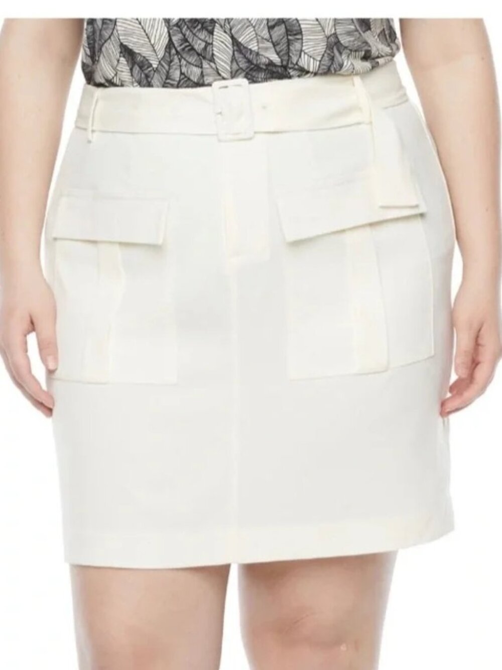 Worthington Ivory Mini Skirt with Matching Belt & Large Flap Pockets SZ 2